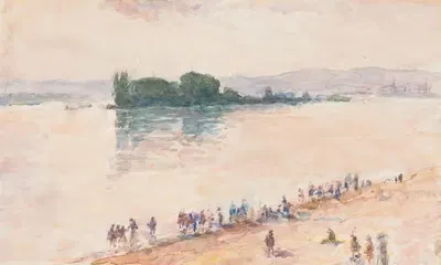 Gezicht vanaf de oever over de volle breedte van een rivier by Carel Nicolaas Storm van 's-Gravesande, 1851 - 1924 —…