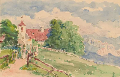 Обербозен, узкая дорога ведёт к церкви на склоне горы by Карел Николас Сторм ван 'с-Гравесанд, 1911 — digital art print…