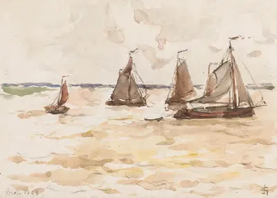 Рыбацкие корабли на реке by Карел Николас Сторм ван 'с-Гравесанд, 1851 - 1899 — digital art print download
