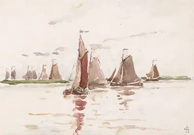 Vissersschepen op een rivier by Carel Nicolaas Storm van 's-Gravesande, 1851 - 1899 — digital art print download