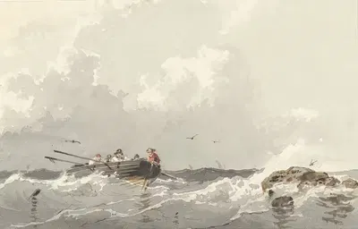Весельная лодка на море by Франс Арнольд Бройхаус де Грут, 1834 - 1872 — digital art print download
