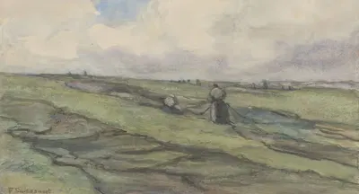 Женщины-рыбаки, восстанавливающие рыболовные сети by Франс Смиссерт, 1872 - 1944 — digital art print download