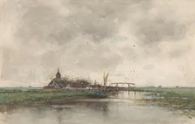 Речной пейзаж с видом на деревню by Фредерик Якубус ван Россум дю Шатель, 1866 - 1917 — digital art print download