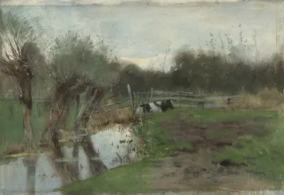 Луг с лежащей коровой у канавы by Гео Поггенбек, 1863 - 1895 — digital art print download