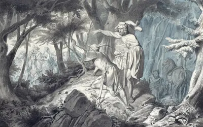 Tristan and Kadin Secretly Watch Isolde out Riding by Вильгельм Камфауzen, 1843 — digital art print download