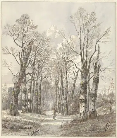 Зимний пейзаж с дровосеком на лесной тропе by Хендрик Геррит тен Кат, 1813 - 1856 — digital art print download