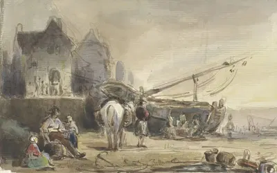 Пляжный вид с лодками и рыбаками by Герман Фредерик Карел Тен Кейт, 1832 - 1891 — digital art print download