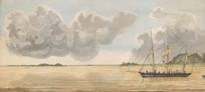 Gezicht op de Sambas rivier op Borneo by J. G. van der Does, 1843 - 1845 — digital art print download