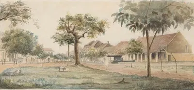 Gezicht op een Nederlandse nederzetting in Indonesië, J. G. van der Does by J. G. van der Does, 1843 - 1845 — digital art…