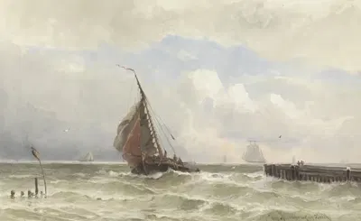 Порт Флиссингена с входящим парусником by Якоб Эдуард ван Хемскерк ван Беест, 1838 - 1894 — digital art print download