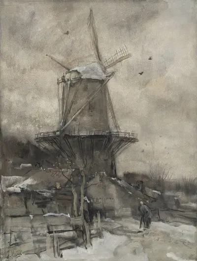 Een molen in de winter by Jacob Maris, 1847 - 1899 — digital art print download
