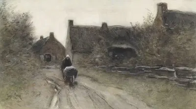 Деревенский пейзаж с женщиной с тачкой by Ян ван Эссен, 1864 - 1936 — digital art print download