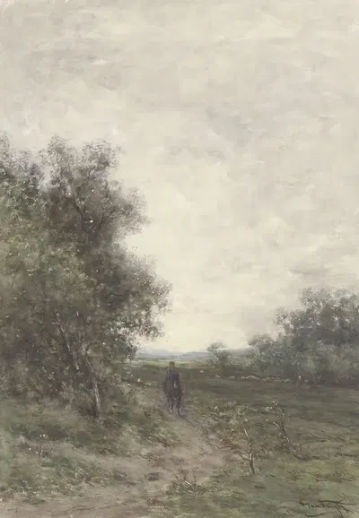 Landschap met een ruiter en een kudde schapen met herder by Jan Vrolijk, 1856 - 1894 — digital art print download