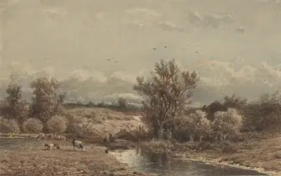 Landschap met rivier en koeien by Jan Vrolijk, 1862 — digital art print download