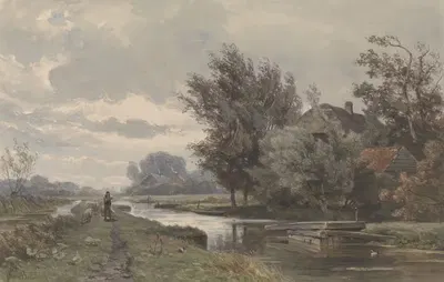 Пастух с овцами у фермы у воды by Ян Виллем ван Борселена, 1835 - 1892 — digital art print download
