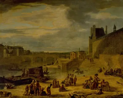 Большая галерея Лувра и королевский мост, вид с порта Сен-Николя by Жан-Франсуа Депельшин, 1800 — digital art print download