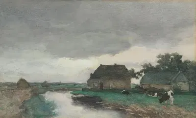Ферма с сараем у канала by Йохан Хендрик Вайсенбрух — digital art print download