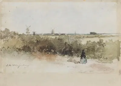 Пейзаж с ветряными мельницами by Йохан Хендрик Вайсенбрух, 1834 - 1903 — digital art print download