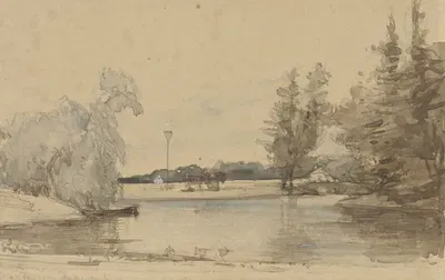 Gezicht over de vijver van het Huis te Leede by Иоганнес Босбум, 1827 - 1891 — digital art print download
