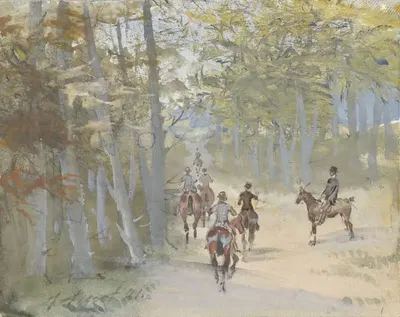 Лесной пейзаж с всадниками by Жюль Барон Фино, 1881 — digital art print download