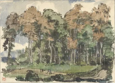 Weg aan een bosrand, met landlieden aan het werk by Jules Chadel, 1880 - 1942 — digital art print download