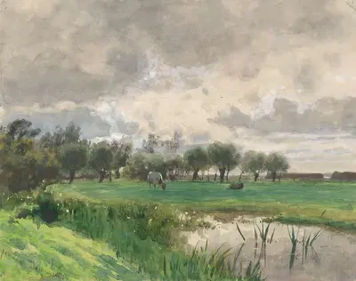 Корова, пасущаяся на лугу by Юлий Яковус ван де Санд Бахуйзен, 1845 - 1925 — digital art print download
