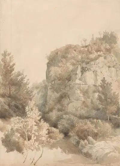 Зелёная долина с высокой скалой и ручьём by Лодейк Иоганнес Клейн, 1827 - 1897 — digital art print download