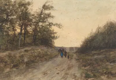 Пейзаж с фигурами на проселочной дороге by Луи Аполь, 1874 - 1918 — digital art print download