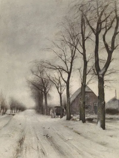 Зимний пейзаж с фермерским домом на аллее by Луи Аполь, 1860 - 1936 — digital art print download