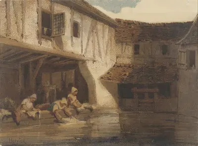 Женщины в открытом холле жилого комплекса у воды by Луи-Адольф Эрвье, 1828 - 1879 — digital art print download