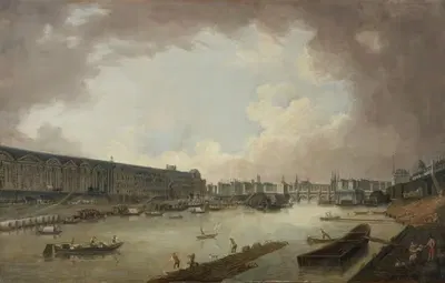 Великая галерея, мост Сен-Луи и остров Сите, вид с моста Рояль by Пьер-Антуан Демаки, 1775 — digital art print download