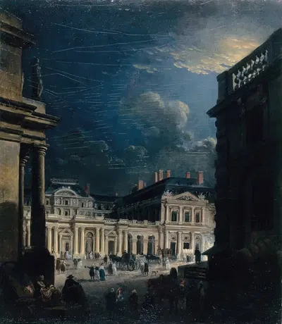 Площадь Пале-Рояль при лунном свете by Пьер-Антуан Демаки, 1765 — digital art print download