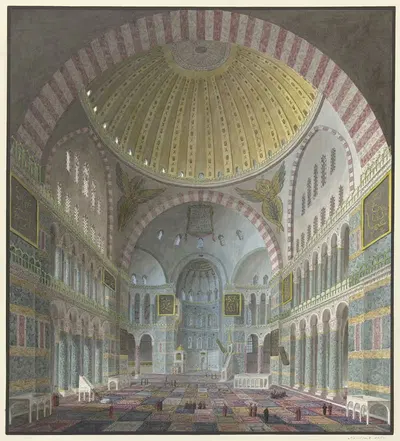 Interieur van de Aya Sophia met geknielde en staande Turken by Prosper Marilhat, 1821 - 1847 — digital art print download