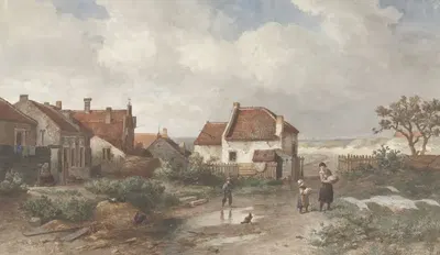 Дома на краю деревни в дюнах by Соломон Леонардус Вервер, 1875 — digital art print download