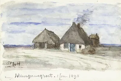 Новогоднее приветствие с фермерским домом by Сиентье Месдаг ван Хутен, 1897 - 1898 — digital art print download