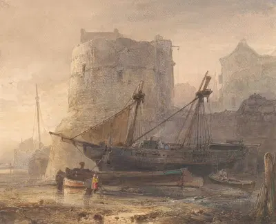 Судна на мелководье во французском порту by Вейнанд Нуйен, 1836 — digital art print download