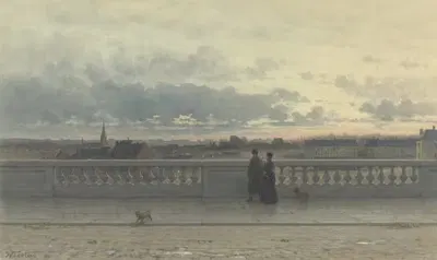 Вид с террасы на Брюссель в вечерних сумерках by Виллем де Фамарс Тестас, 1885 — digital art print download