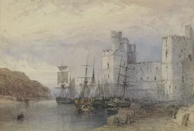 Landschap met schepen voor Caernarvon Castle by William Callow, 1883 — digital art print download