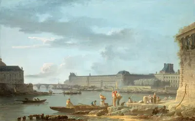 Le Pont Royal et le Louvre, vus du terre-plein du Pont-Neuf by Alexandre-Jean Noël, 1780 — digital art print download