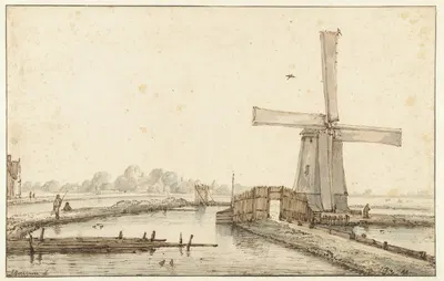 Ветряная мельница у воды by Антони ван Борссом, 1660 - 1677 — digital art print download