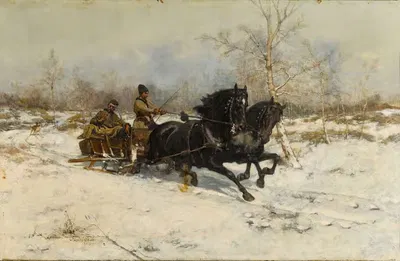 Зимний пейзаж с конной повозкой by Антоний Пиотровский, 1883 — digital art print download