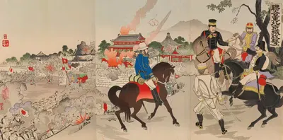 Яростная атака на крепость Пекина союзными силами by Адачи Гинко, 1900 — digital art print download
