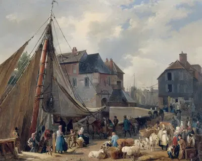 Порт Онфлера, погрузка скота by Огюст Ксавье Лепренс, 1823 — digital art print download