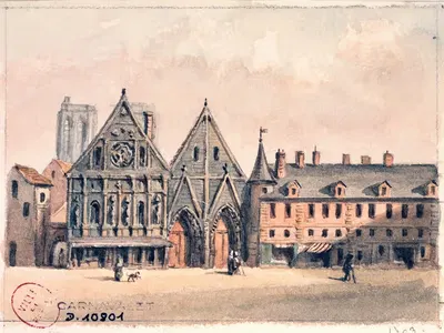 Hôtel Dieu до пожара by Огюст-Себастьен Бенар — digital art print download