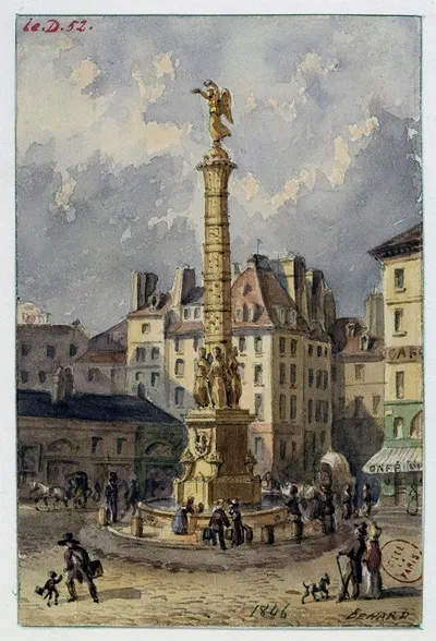 La place du Châtelet et la fontaine des Palmiers. by Auguste-Sébastien Bénard, 1846 — digital art print download