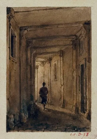 Пассаж Жакобинов, улица Сен-Жак. by Огюст-Себастьен Бенар, 1810 — digital art print download