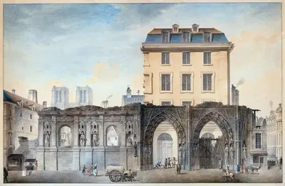 Вид на старый фасад Hôtel-Dieu после пожара 1772 года by Огюст-Себастьен Бенар — digital art print download