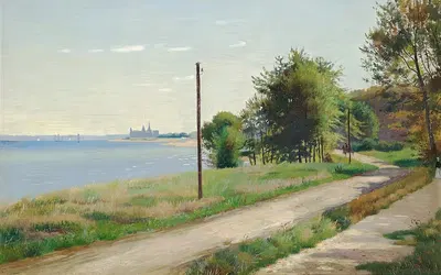 Прибрежный пейзаж с Кронборгом на заднем плане, лето by Карл Карлсен, 1890 — digital art print download