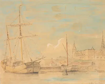 Лодки у причала у Кронборга by Карл Фредерик Сёренсен — digital art print download