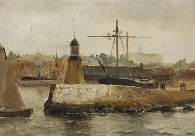 Malmø Havn, gråvejr by Carl Frederik Sørensen, 1870 — digital art print download